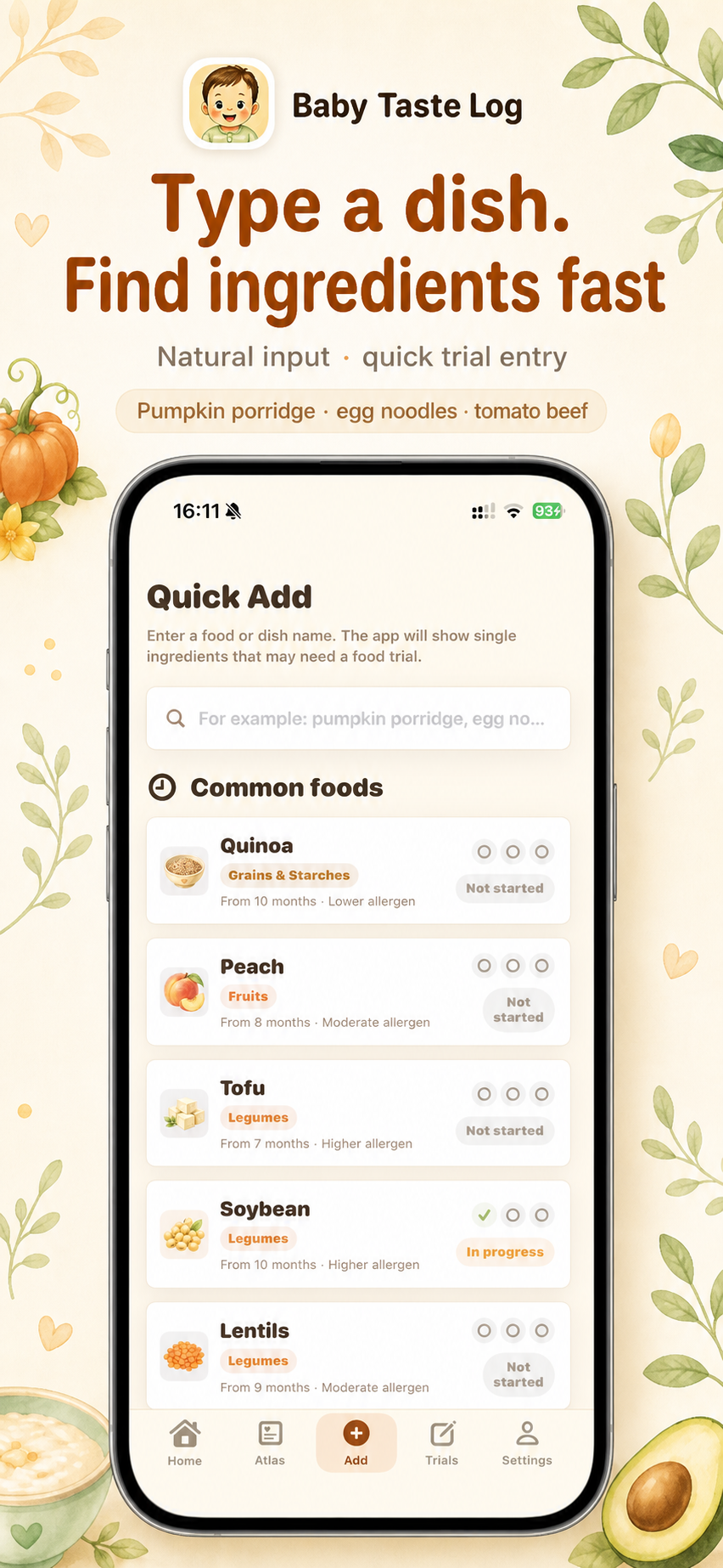 Quick Add food search